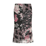 Vevesc Patchwork Print Vintage Black Skirts Womens A-line Long Skirt Harajuku Japanese Streetwear Gothic Faldas Mujer Y2k Fairycore