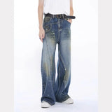 Vevesc Women's Washing Vintage Y2K 2000s Blue Wide Leg Jeans Street Style Baggy Pants Female Casual High Waist Straight Denim Trousers