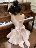 Vevesc  Y2K Sweet Mini Dress for Women Korean Bow Sleeveless Princess Birthday Party Short Dresses Summer Slim A-line Vestidos Clothes