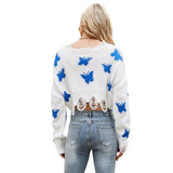 Vevesc Butterfly Embroidery Pullover Women Y2K Fashion Korean Tassel Chic Knit Crop Tops Female Loose Street Sexy Off Shoulder Jumper