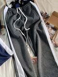 Vevesc  Patchwork Loose Sport Pants Women Autumn Cotton Elastic High Waist Straight Pant Vintage Harajuku Casual Y2k Trousers