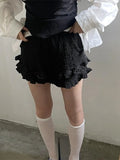 Vevesc Y2k Aesthetic Summer Sweet Solid Pant Trousers Women Ruffled Pleated Shorts Harajuku High Waist Wide Leg Pants Streetwear