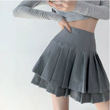 Vevesc Preppy Style Pleated Skirt Y2k Women Cute Sexy Patchwork High Waist Korean Fashion A-line Mini Skirt Grey Summer Girl