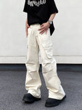 Vevesc Vintage Apricot Women Jeans High Waist Chic American Fashion Y2K Streetwear Wide Leg Jean Female Trouser Baggy Denim Pants