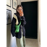 Vevesc Y2K Knitted Cardigan Women Harajuku Patchwork Sweater Coat Streetwear Korean Oversized Zipper Knitwears Casual Jumper Tops