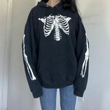 Vevesc Halloween Skelton Hooded Autumn Winter Long Sleeve Sweatshirt Skull Print Drawstring Hoodies Tops Cyber Grunge Harajuku Clothes