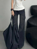 Vevesc Autum New Black Casual Pants for Women Y2k High Waist Loose Straight Trousers High Waist Slim Fit Flared Jeans