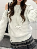 Vevesc Korean Style Sexy Sweaters Elegant Off Shoulder Sweet Knitted Pullover Sweet Preppy Style Solid Long Sleeve Sweaters