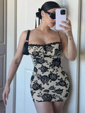 Vevesc  Floral Printing Bodycon Dress For Women Spaghetti Strap One-Pieces Camisole Sleeveless Vestidos De Mujer Elegant Lady Clothing