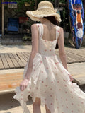Print Sleeveless Backless Ruffles Slip Women Clothing Fashion Elegant Floral Sweet Irregular Fairy Dress Holiday Beach Dresses