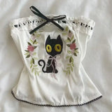 Vevesc  Sweet Summer Popular Strapless Tank Tops Exquisite Embroidery Cute Cat Whit Flower Design Women Clothes Y2k High Street Tops