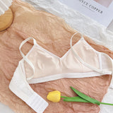Vevesc  Korean Simple Cotton Breathable Sexy Thin Bra For Women Without Steel Ring Gathered French Bralette Seamless Female Bras