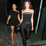 Vevesc Sexy Black 2 Piece Set Women Cut Out Tube Top And Flare Pants Kylie Jenner Outfits Women Trending Clothing Summer 2024