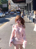 Vevesc French High Street Off The Shoulder Knitted Sweaters Y2k Aesthetic Korean All Match Loose Jumpers Simple Elegant Girl Clothes