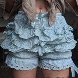 Vevesc  Women Layered Ruffle Pumpkin Shorts Elastic Waist Bow Front Bloomers Lace Trim Shorts Victorian Underwear Vintage Y2k Costume