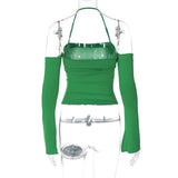 Vevesc Summer Halter Half Sleeve Women's T-shirts Elegant Tees Club Party Off Shoulder Halter Sexy Crop Tops Pullover Clothes