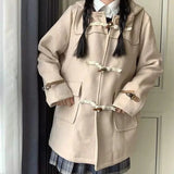 Vevesc Harajuku Autumn Winter Tweed Jacket Women Japanese Y2k Kawaii Hooded Wool Blends Preppy Style Coat Vintage Aesthetic