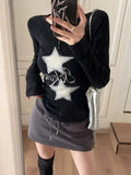 Vevesc Fashion Popular Star Print O Neck T Shirts American Streetwear Punk Harajuku Girl Clothes Vintage Y2k Aesthetic Sexy Slim Tees