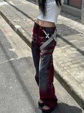 Vevesc Trendy Street Straight Wide Leg Pants Fashion High Street Baggy Jeans Harajuku Style Hip Hop Y2k Trousers Y2k Pants Streetwear