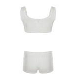 Vevesc  Sweet Style Hollowed Jacquard Frill Vest and Tiny Shorts Cute Two Piece Set  White Aesthetic Chic Y2K Homewear Summer
