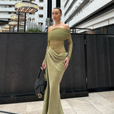 Vevesc  See Through Mesh Evening Dress For Women Aesthetic Clothes Hollow Out Vestido Feminino Off Shoulder One Piece Robe Femme Été