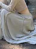 Vevesc  Boho Vacation Long Skirts Womens Solid Two Layers Asymmetrical Bandage Skirt