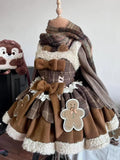 Vevesc Winter Japanese Sweet Lolita Brown 2 Piece Set Chic Cape+Cute Bow Dress New Fashion Harajuku Kawaii Women Warm Clothes Suit