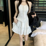 Vevesc White Ruffles Short Dresses Women's Elegant Sweet Sleeveless Mini Dress Korean Style Female Fashion Summer 2024  Casual