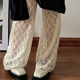 Vevesc  Y2k Japanese Style Women Pants Lace Solid Spring Summer Thin Pantalones De Mujer Fashion Elegant Vintage Trousers