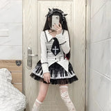 Vevesc Harajuku Punk Black White Piano Keys Skirts Vintage Wave Point Lace Skirt for Women Y2k Grunge Ruched A-line Faldas Mujer