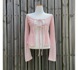 Vevesc  Y2k Pink Stripes T Shirt for Women Spring Autumn Thin Korean Fashion Ropa De Mujer Lace Up Simple Retro Camisetas