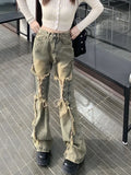 Vevesc Oversize American Retro Straight Casual Pants Y2k Grunge High Waist Loose Wide Leg New Bell Bottom Jeans Women