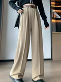 Vevesc  High Waist Suit Wide Leg Pants Women's Spring New Temperament Casual Women's Pants Simple Fashion Black Loose Straight Pants