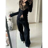 Vevesc Japanese Leopard Knitted Cardigan Sexy Vintage Y2k V-neck Sweaters Long Sleeve Autumn Winter Streetwear Slim Cardigan