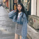 Vevesc Streetwear Cropped Denim Jackets Women Oversized Casual Short Coat Korean Batwing Sleeve Single Breasted Jeans Outwear New