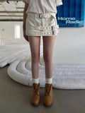 Vevesc American Street Punk Denim Belt Falda Mujer Y2k E-Girl Low-waisted Straight Skirts 2024 Summer New White Skirt For Women