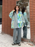 Vevesc Turn-Down Neck Long Sleeve Patchwork Plaid Shirts Women Autumn Oversize Button Up Shirt Korean Fashion Casual Outwear Tops