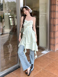 Vevesc  Design Fashion Tank Dresses Irregular Tassel Ruffles Patchwork Sleeveless Plaid Dress French Sweet Aesthetics Women's Clothing