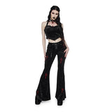 Vevesc Velvet High Waist Flare Pants Harajuku Fashion Cross Embroidery Soft Long Pant Women Autumn Mall Gothic Slim Trousers