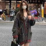 Vevesc American Vinatge High End Knitted Sweaters Y2k Aesthetic Lazy All Match Autumn Winter Punk Jumpers Harajuku Loose Clothing