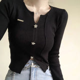 Vevesc Korean Hiphop O-neck Knitted Cardigan Y2k Grunge Long Sleeve Tops Women 2024 Spring New Slim Fit Bottoming Black Sweaters