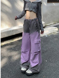 Vevesc Women's Purple Y2k Baggy Cargo Pants Vintage Y2k Harajuku 90s Aesthetic Oversize Pants High Waist Trousers 2000s Fashion Clothes