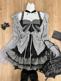 Vevesc Sweet Lolita Lace Up Ruffles Cardigan Sexy Slim Fit Temperament Vest Tops Sweet Tiered Ruched Skirts  Autumn Three Piece Sets