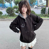 Vevesc Suncultural Japanese Harajuku Office Lady Sweatshirts Y2k Aesthetic Sweet Cute Cat Embroidery Cardigan Front Pocket Clothes
