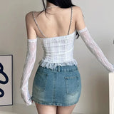 Vevesc Fashion Sexy Off Shoulder Long Sleeve T-shirts 2024 Summer New Camisole Tops Women Y2k Slim Fit Lace Patchwork Blusas Mujer