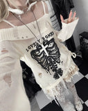 Vevesc Slash Neck Harajuku Grunge Loose Sweaters Women Gothic Punk Knitted Vintage Skull Jumpers Hollow Out Pullovers Y2k Kintwear