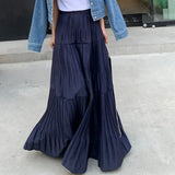 Vevesc  A-line Women Skirts Spring Summer Korean Fashion Chic Solid Sweet Faldas Mujer Pleated Elegant Casual Long Skirt