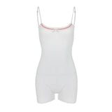 Vevesc Pastel Gothic Cute Women Playsuits Shorts Coquette Aesthetic Sexy Bodycon Kwaii Rompers White Bow Backless Ribbed Tops