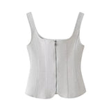 Vevesc  New Women's Clothing European and American Style Fashion Elegant Design Wide Shoulder Strap Square Neck Tank Top