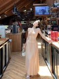 Vevesc  Women Summer French Style Vintage Lace Up High Waist A-line Dress Elegant Princess Drawstring Wrinkles Design Long Skirt